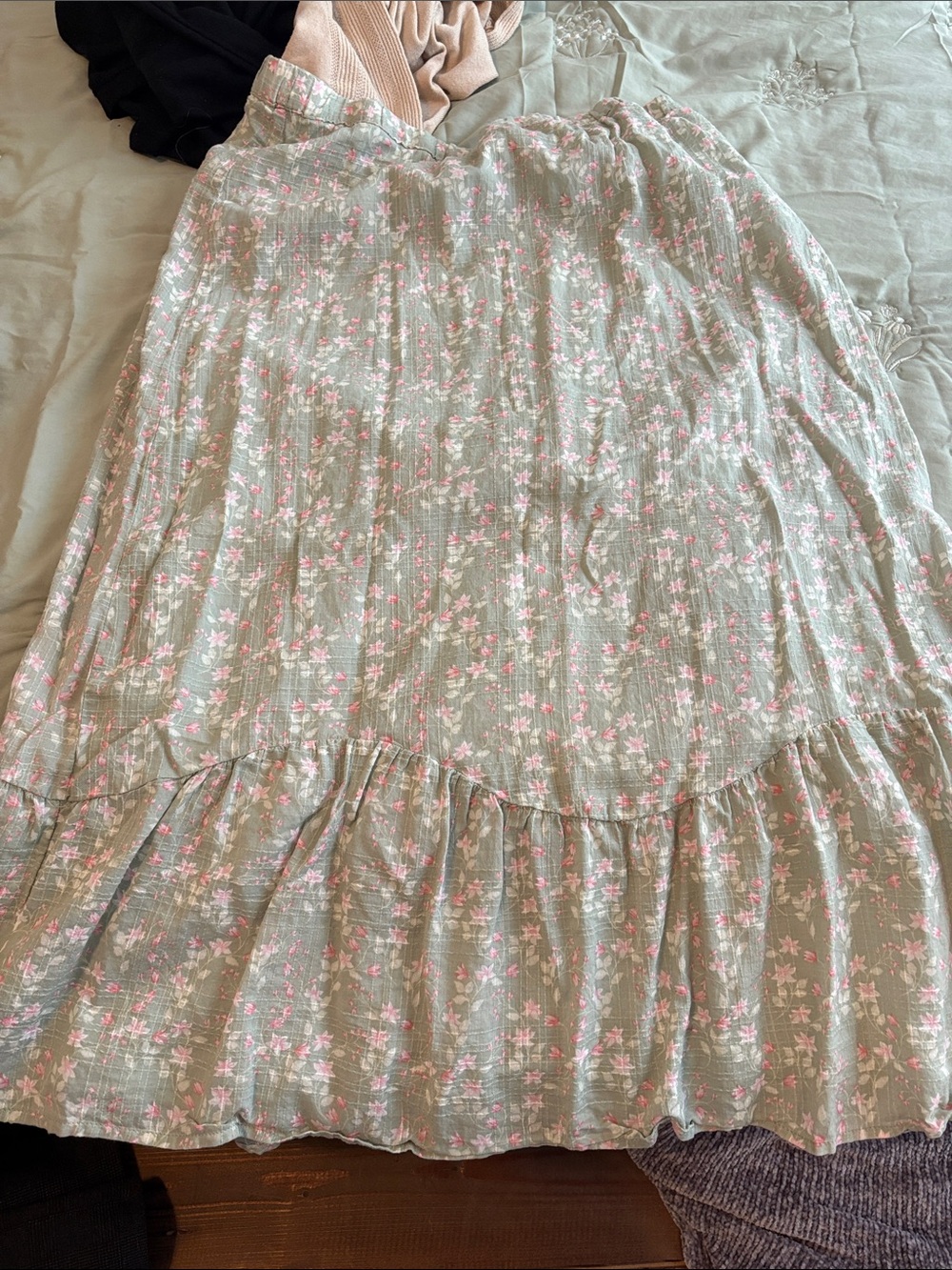 Celebrity Pink Mint Green Maxi Skirt with Pink Floral Print